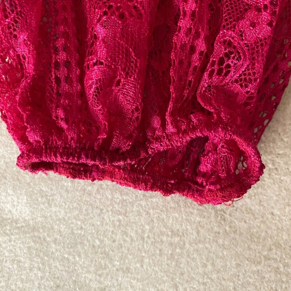 Anthropologie Maeve Open Back Lace Mini Dress 12 Red LS Pockets Mock Neck NWT - Picture 11 of 16